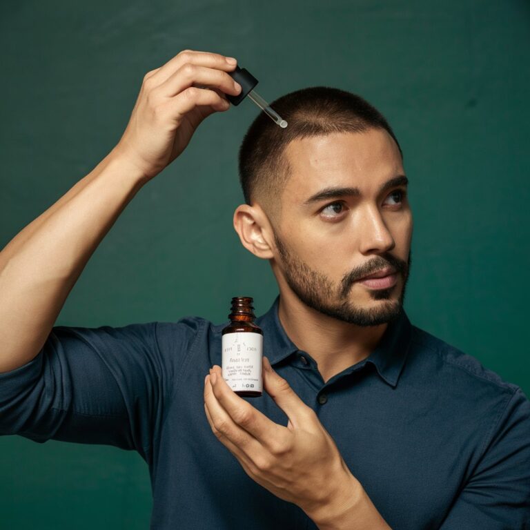 Man applying hair serum